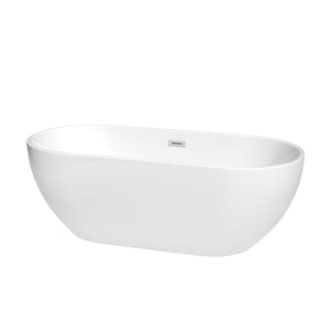 Brooklyn 67 Inch Freestanding Bathtub in White with Polished Chrome Drain and Overflow Trim