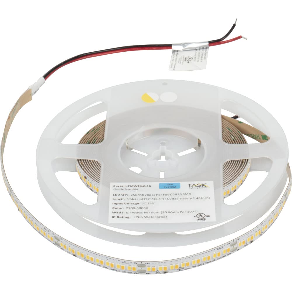 Task Lighting LT600W24V016-TW 16 ft 600 Lumens/Ft Tunable-White 24V Tape Light with TandemLED Technology, 2700K-5000K