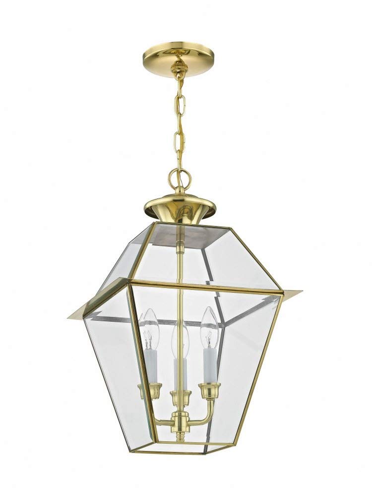 Livex Lighting 2385-02 Westover 3-Light Outdoor Hanging Lantern, Polished Brass