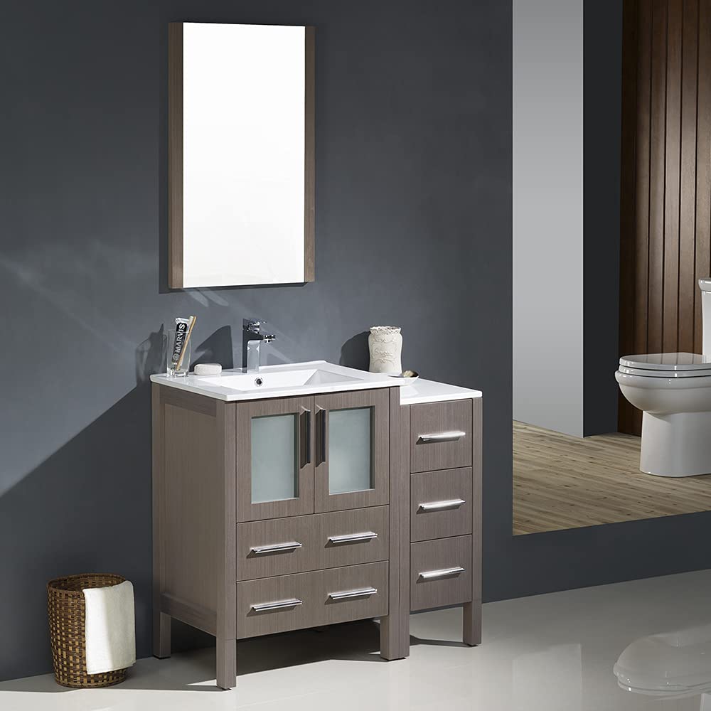 Fresca FVN62-2412GR-UNS Fresca Torino 36" Gray Modern Bathroom Vanity w/ Side Cabinet & Integrated Sinks