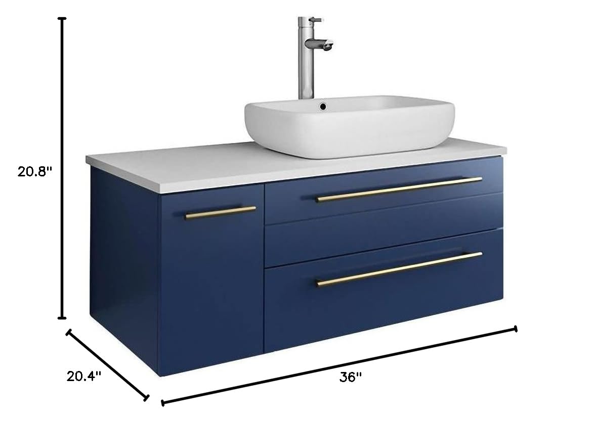 Fresca FCB6136RBL-VSL-R-CWH-V Fresca Lucera 36" Royal Blue Wall Hung Modern Bathroom Cabinet w/ Top & Vessel Sink - Right Version