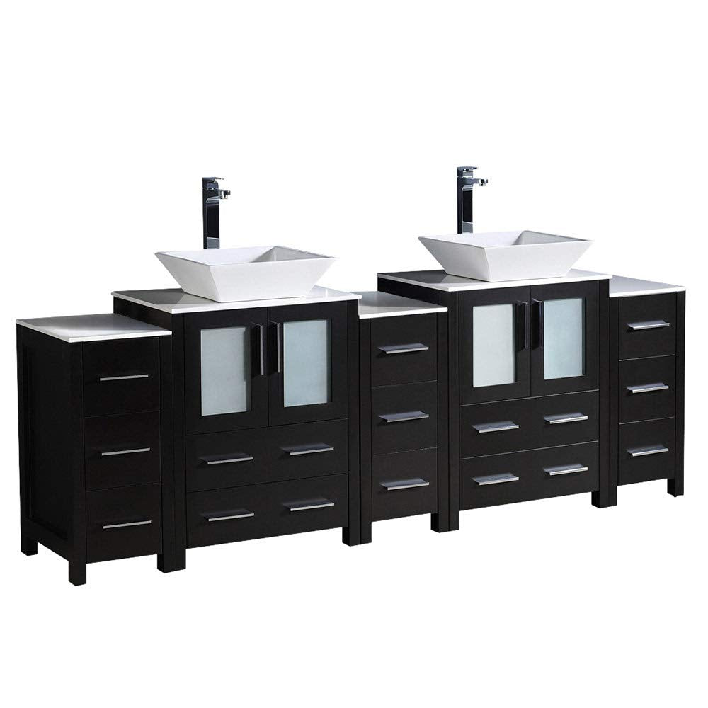 Fresca FCB62-72ES-CWH-V Fresca Torino 84" Espresso Modern Double Sink Bathroom Cabinets w/ Tops & Vessel Sinks