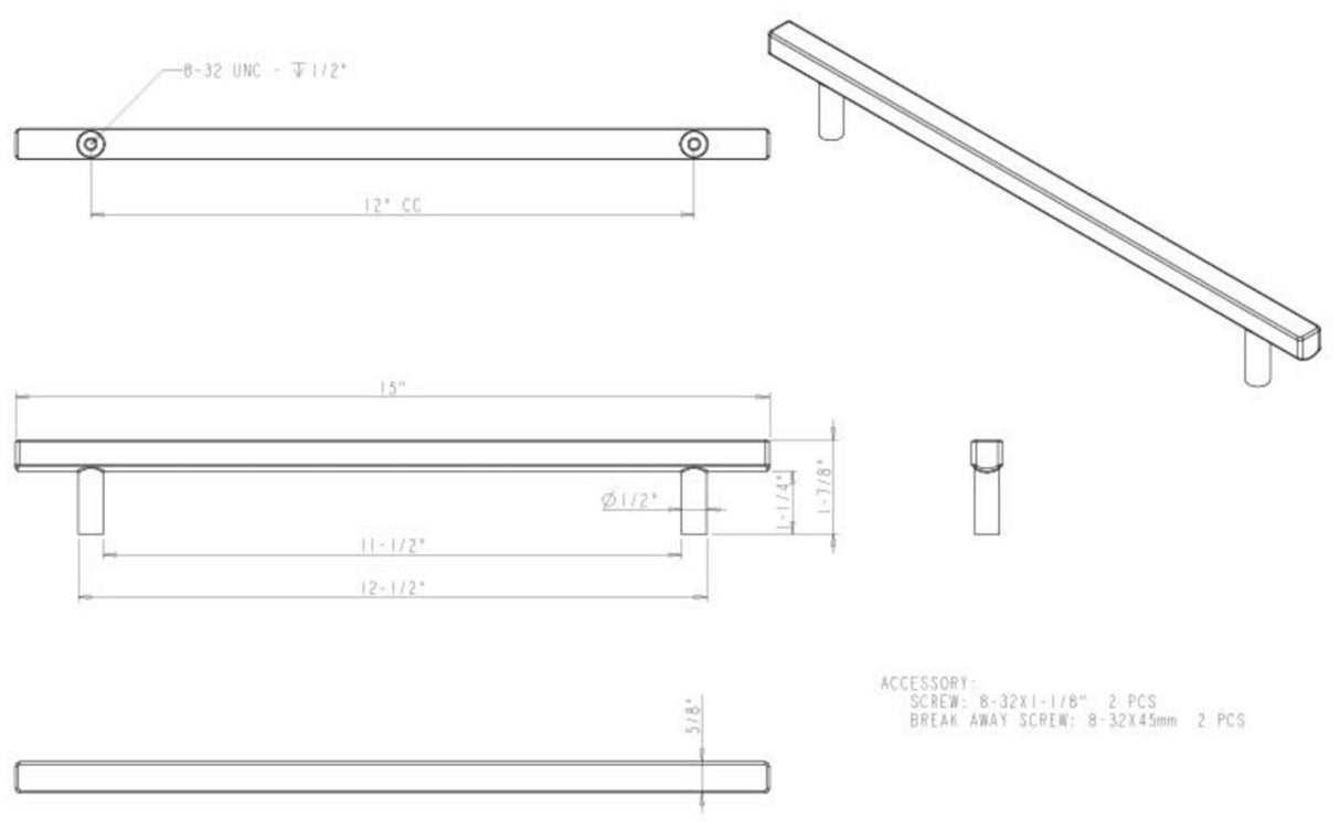 Jeffrey Alexander 845-12PC 12" Center-to-Center Polished Chrome Square Dominique Appliance Handle