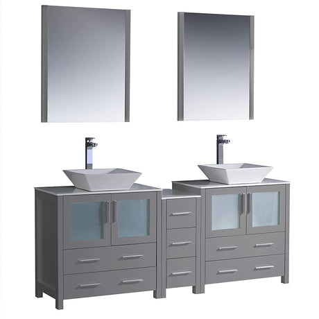 Fresca FVN62-301230GR-VSL Fresca Torino 72" Gray Modern Double Sink Bathroom Vanity w/ Side Cabinet & Vessel Sinks