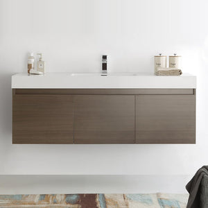 Fresca FCB8041BW-I Fresca Mezzo 60" Black Wall Hung Single Sink Modern Bathroom Cabinet w/ Integrated Sink