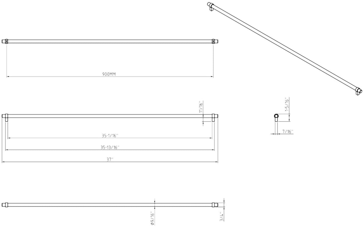 Jeffrey Alexander 5900SN 900 mm Center-to-Center Satin Nickel Key Grande Cabinet Bar Pull