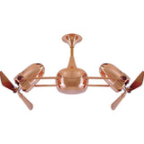 Matthews Fan DD-CP-WD Duplo Dinamico 360” rotational dual head ceiling fan in Polished Copper finish with solid sustainable mahogany wood blades.