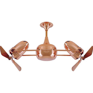 Matthews Fan DD-CP-WD Duplo Dinamico 360” rotational dual head ceiling fan in Polished Copper finish with solid sustainable mahogany wood blades.