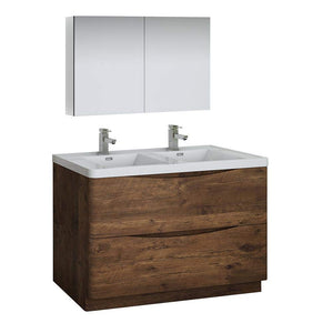 Fresca FVN9148RW-D Fresca Tuscany 48" Rosewood Free Standing Double Sink Modern Bathroom Vanity w/ Medicine Cabinet