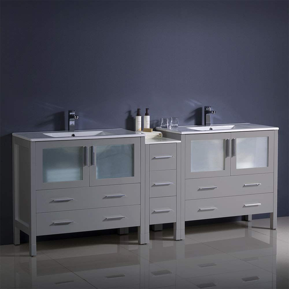 Fresca FCB62-361236GO-I Fresca Torino 84" Gray Oak Modern Double Sink Bathroom Cabinets w/ Integrated Sinks