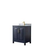 Daria 30 Inch Single Bathroom Vanity in Dark Blue White Carrara Marble Countertop Undermount Square Sink No Mirror