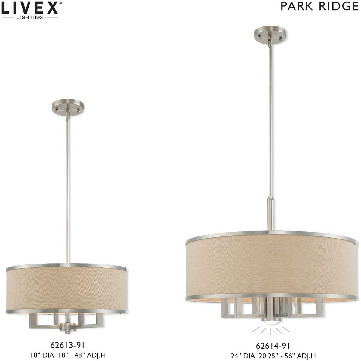 Livex Lighting 62614-91 Park Ridge - Seven Light Chandelier, Brushed Nickel Finish with Ash-Gray Linen Fabric Shade