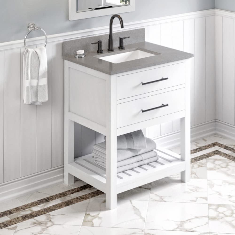 Jeffrey Alexander VKITWAV30WHSGR 30" White Wavecrest Vanity, Steel Grey Cultured Marble Vanity Top, undermount rectangle bowl