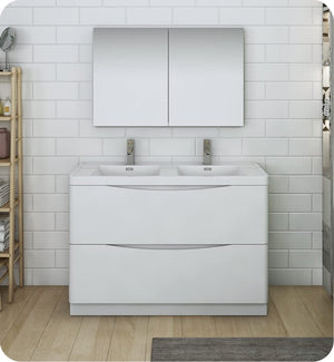 Fresca FVN9148WH-D Fresca Tuscany 48" Glossy White Free Standing Double Sink Modern Bathroom Vanity w/ Medicine Cabinet