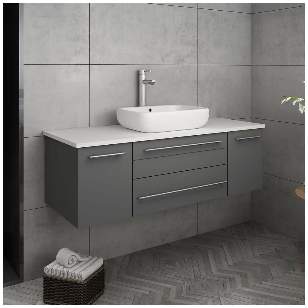 Fresca FCB6148GR-VSL-CWH-V Fresca Lucera 48" Gray Wall Hung Modern Bathroom Cabinet w/ Top & Vessel Sink