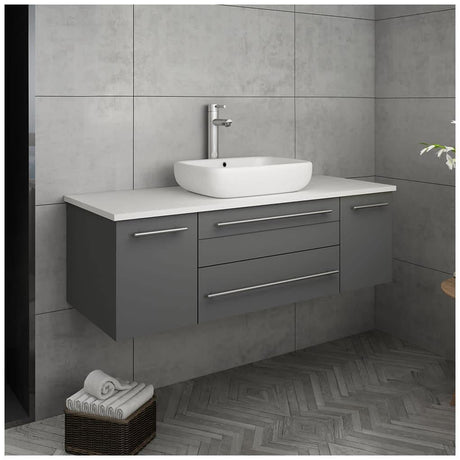 Fresca FCB6148GR-VSL-CWH-V Fresca Lucera 48" Gray Wall Hung Modern Bathroom Cabinet w/ Top & Vessel Sink