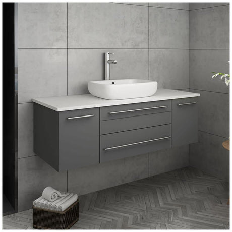 Fresca FCB6148WH-VSL-CWH-V Fresca Lucera 48" White Wall Hung Modern Bathroom Cabinet w/ Top & Vessel Sink