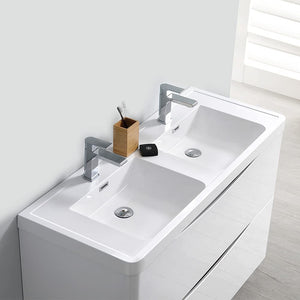 Fresca FCB9048WH-D-I Fresca Tuscany 48" Glossy White Wall Hung Modern Bathroom Cabinet w/ Integrated Double Sink