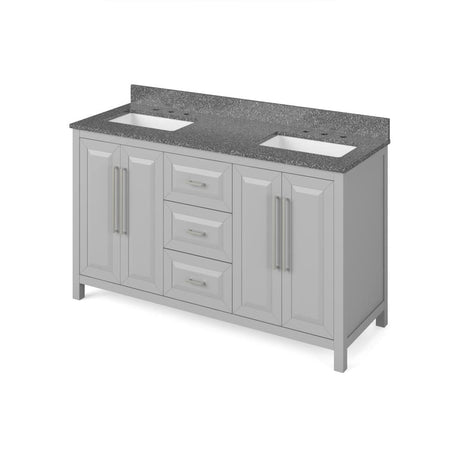 Jeffrey Alexander VKITCAD60GRBOR 60" Grey Cade Vanity, double bowl, Boulder Cultured Marble Vanity Top, undermount rectangle bowl