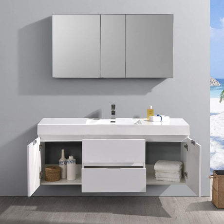 Fresca FVN8360GO Fresca Valencia 60" Gray Oak Wall Hung Modern Bathroom Vanity w/ Medicine Cabinet