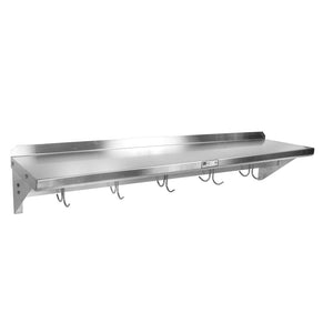 John Boos BHS1260PR 18 Gauge Stainless Steel Wall Shelf with Pot Rack, 60 x 12 inch - 1 each.