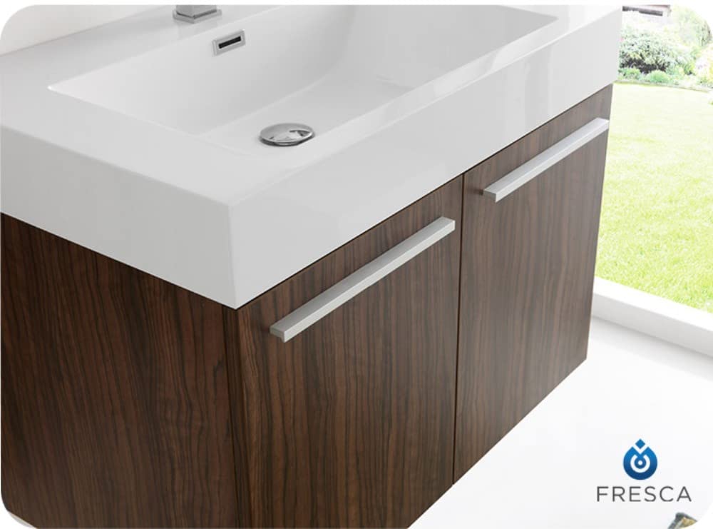 Fresca FVN8089GW Fresca Vista 30" Walnut Wall Hung Modern Bathroom Vanity w/ Medicine Cabinet