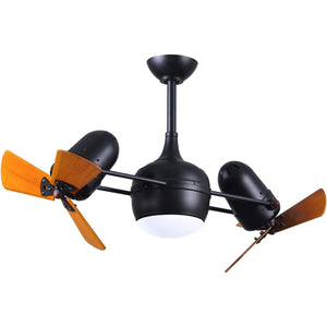 Matthews Fan DGLK-BK-WD Dagny 360° double-headed rotational ceiling fan with light kit in Matte Black finish with solid mahogany tone wood blades.