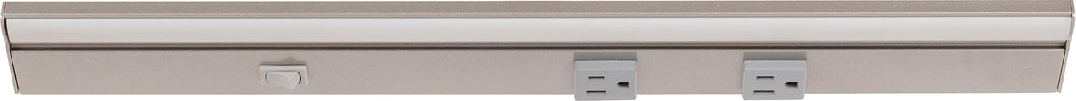Task Lighting LP18QD6NDGSN50 18-1/2" 600 Lumen Direct Voltage DV Lighted Power Strip, Satin Nickel Finish, Grey Receptacles, 5000K Daylight White