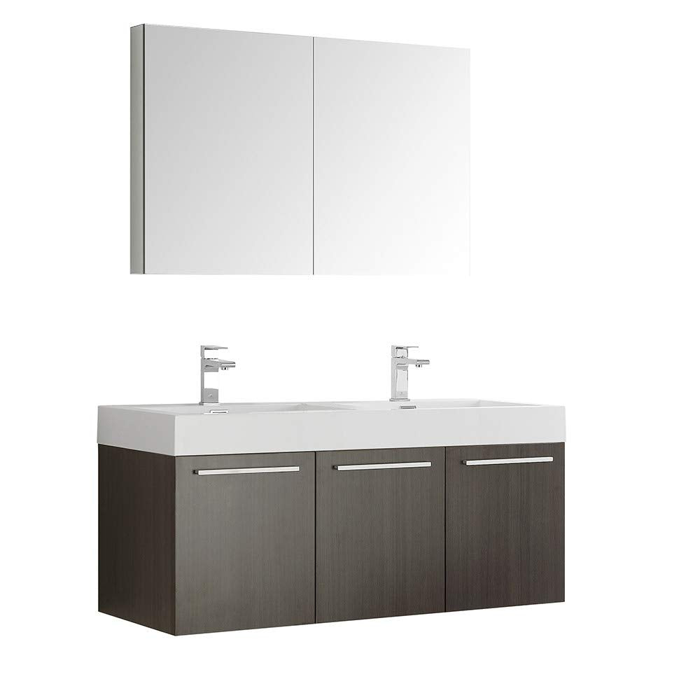 Fresca FVN8092GO-D Fresca Vista 48" Gray Oak Wall Hung Double Sink Modern Bathroom Vanity w/ Medicine Cabinet