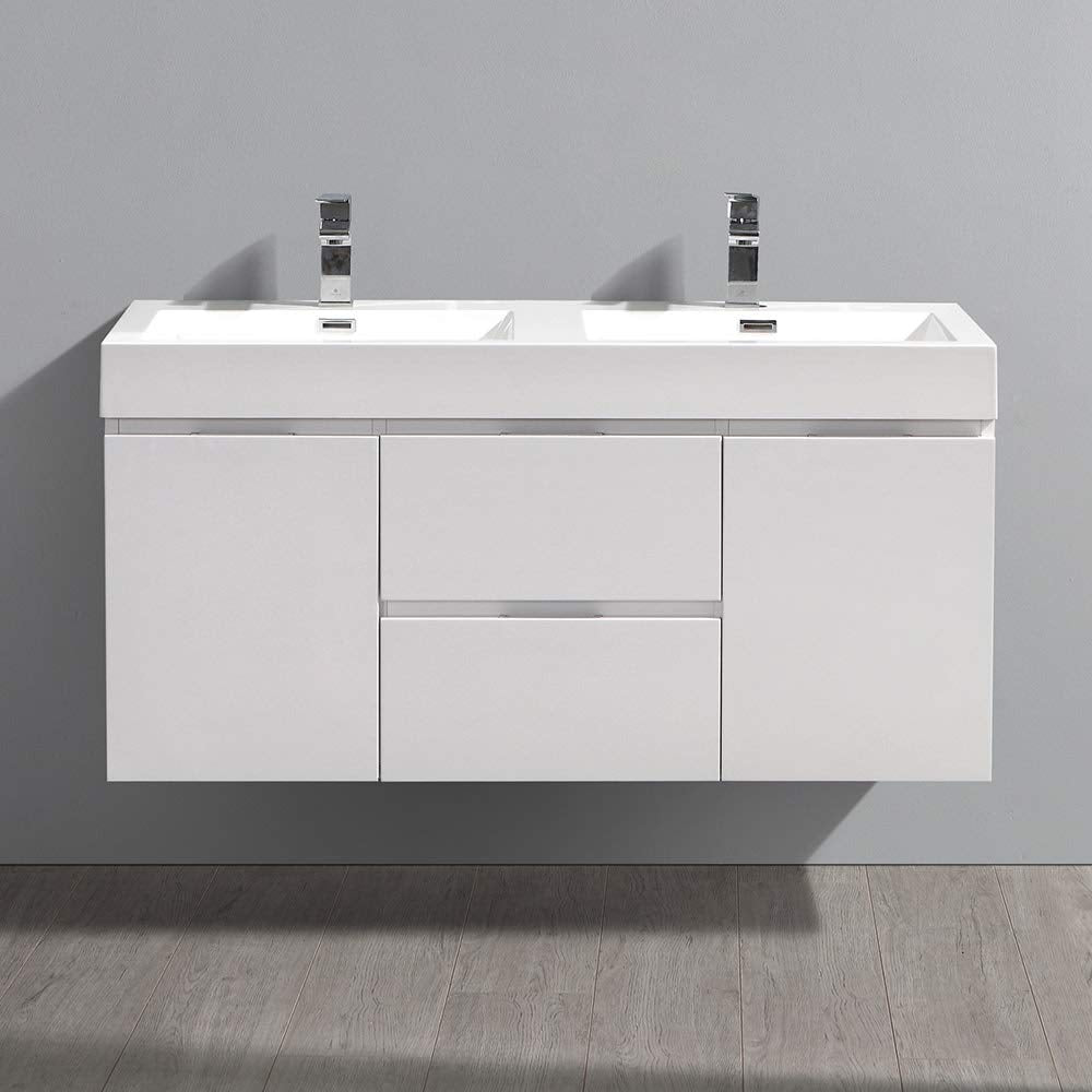Fresca FCB8348WH-D-I Fresca Valencia 48" Glossy White Wall Hung Double Sink Modern Bathroom Vanity
