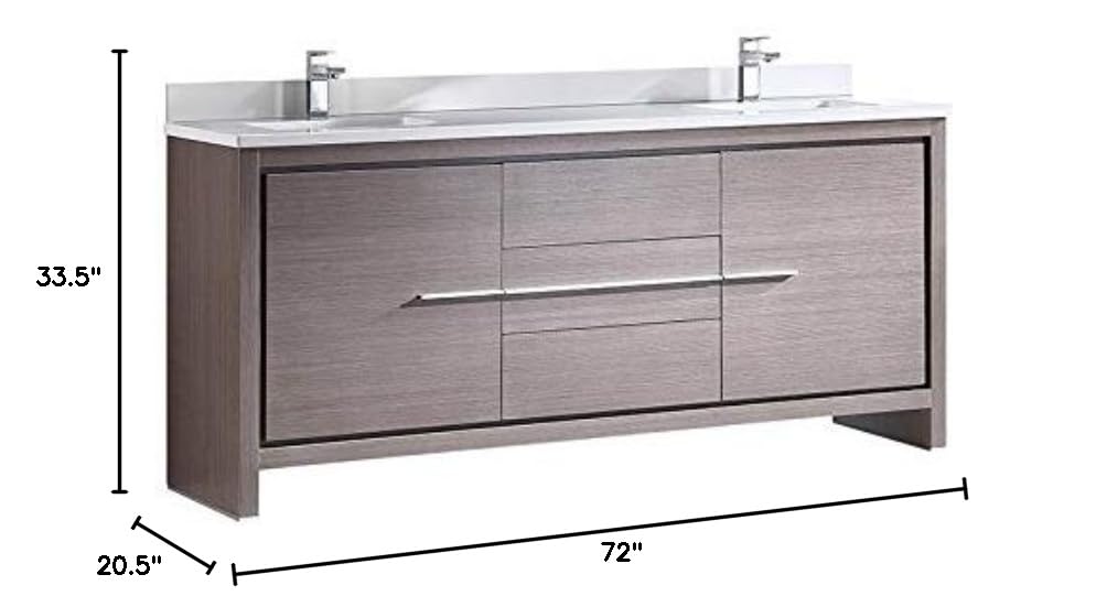 Fresca FCB8172GO-CWH-U Fresca Allier 72" Gray Oak Modern Double Sink Bathroom Cabinet w/ Top & Sinks