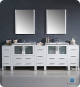 Fresca FVN62-96WH-UNS Fresca Torino 96" White Modern Double Sink Bathroom Vanity w/ 3 Side Cabinets & Integrated Sinks