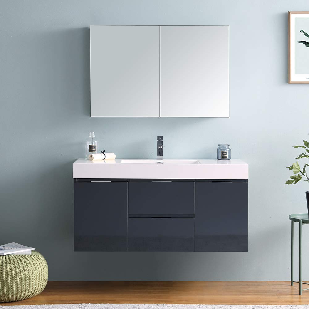 Fresca FVN8348GG Fresca Valencia 48" Dark Slate Gray Wall Hung Modern Bathroom Vanity w/ Medicine Cabinet