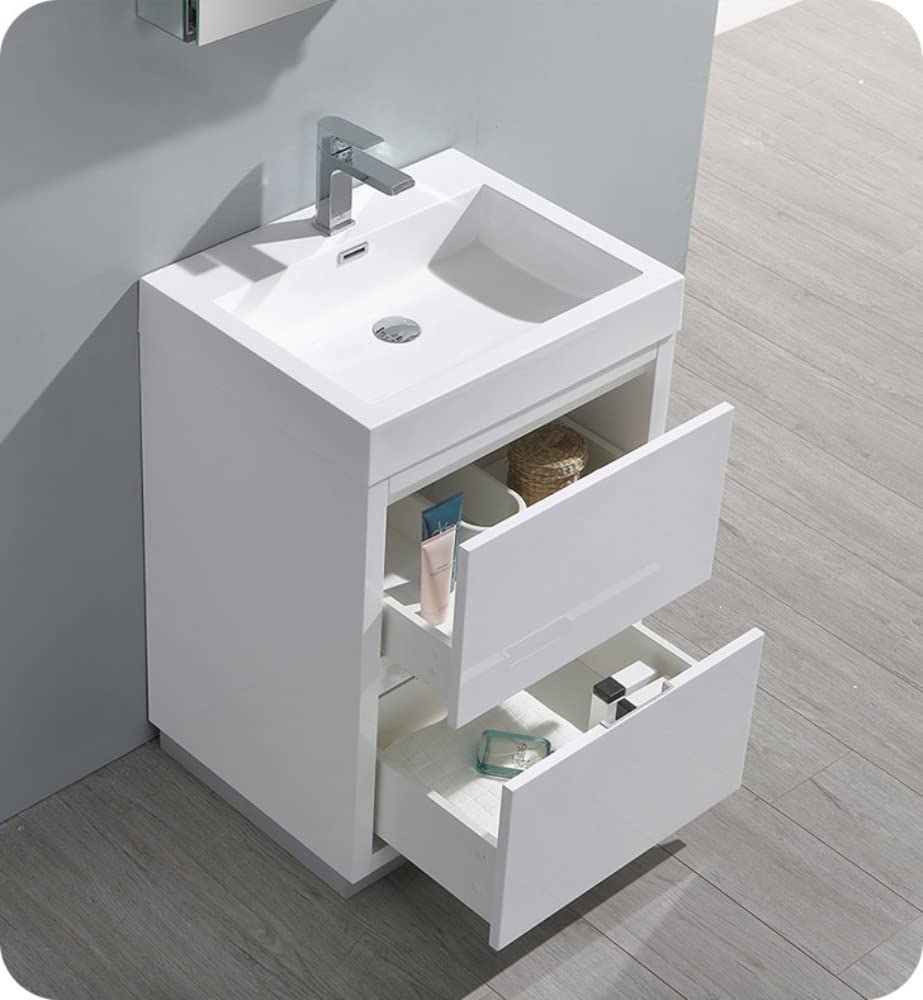 Fresca FCB8424WH Fresca Valencia 24" Glossy White Free Standing Modern Bathroom Cabinet