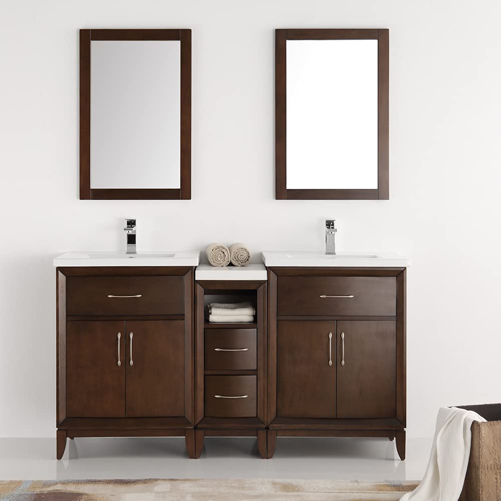 Fresca FVN21-241224WH Fresca Cambridge 60" White Double Sink Traditional Bathroom Vanity w/ Mirrors