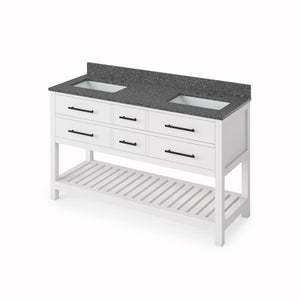 Jeffrey Alexander VKITWAV60WHBOR 60" White Wavecrest Vanity, double bowl, Boulder Cultured Marble Vanity Top, two undermount rectangle bowls