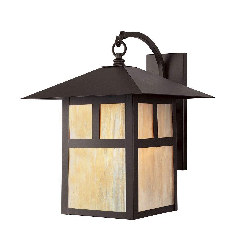 Livex Lighting 2137-07 Montclair Mission 1 Light Outdoor Bronze Finish Solid Brass Wall Lantern with Iridescent Tiffany Glass