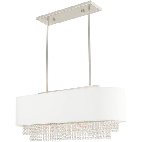 Livex Lighting 51124-91 Carlisle - 31" Three Light Linear Chandelier, Brushed Nickel Finish with Off-White Fabric Shade with Clear Crystal