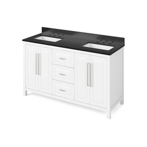 Jeffrey Alexander VKITCAD60WHBGR 60" White Cade Vanity, double bowl, Black Granite Vanity Top, undermount rectangle bowl