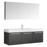Fresca FVN8093BW Fresca Vista 60" Black Wall Hung Single Sink Modern Bathroom Vanity w/ Medicine Cabinet
