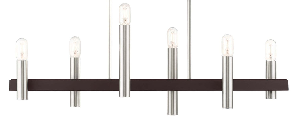Livex Lighting 46866-91 6 Light Brushed Nickel & Bronze Linear Chandelier Brushed Nickel W/Bronze Accents