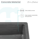 Lisse 17.5" Rectangle Concrete Wall-Mount Bathroom Sink in Dark Grey