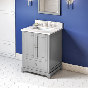 Jeffrey Alexander VKITADD24GRCQR 24" Grey Addington Vanity, Calacatta Vienna Quartz Vanity Top, undermount rectangle bowl
