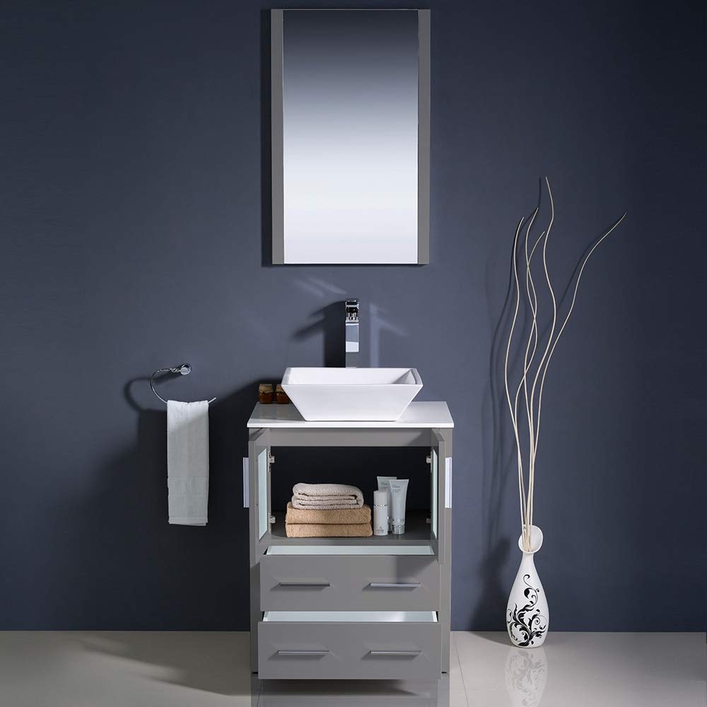 Fresca FVN6224GR-VSL Fresca Torino 24" Gray Modern Bathroom Vanity w/ Vessel Sink