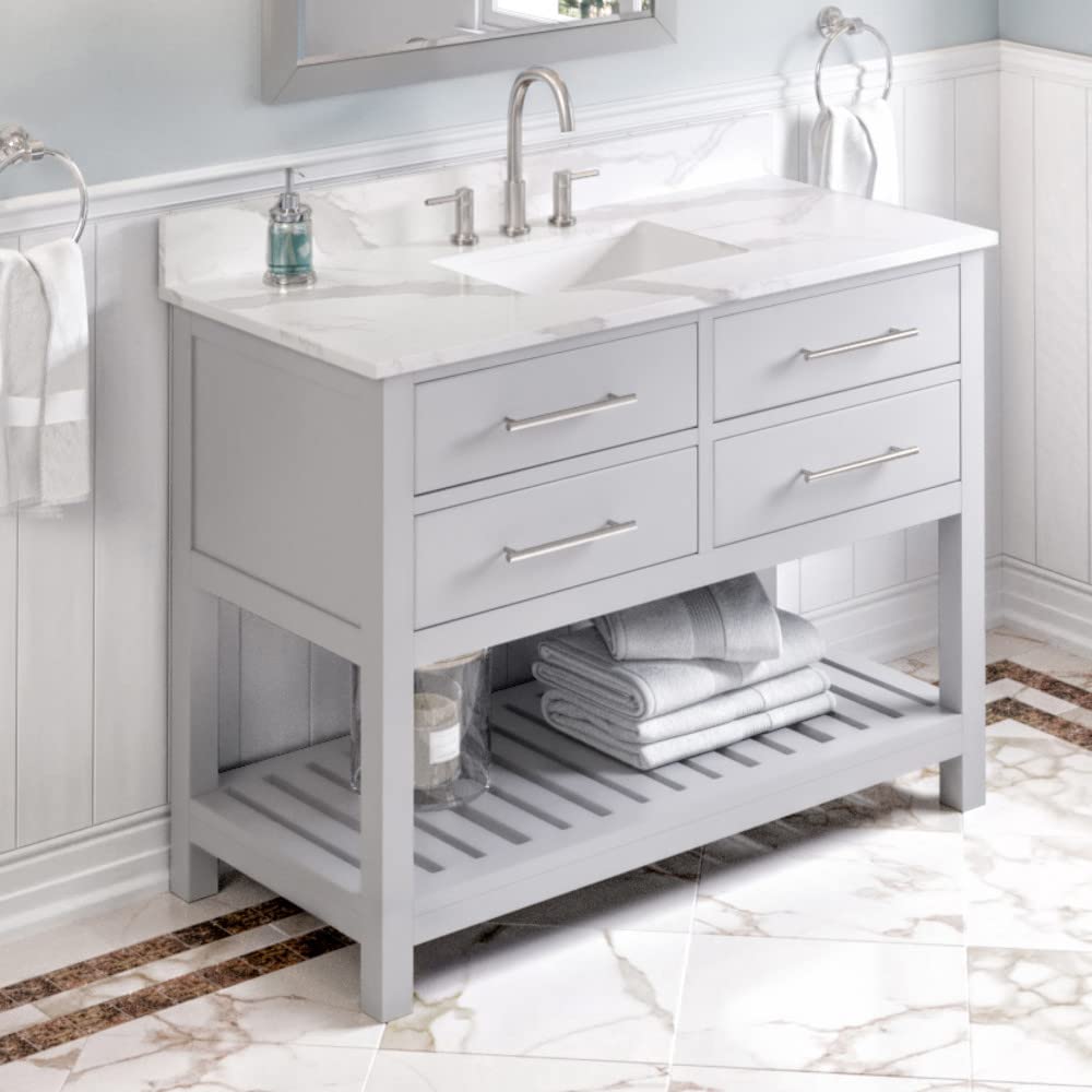 Jeffrey Alexander VKITWAV48GRCQR 48" Grey Wavecrest Vanity, Calacatta Vienna Quartz Vanity Top, undermount rectangle bowl