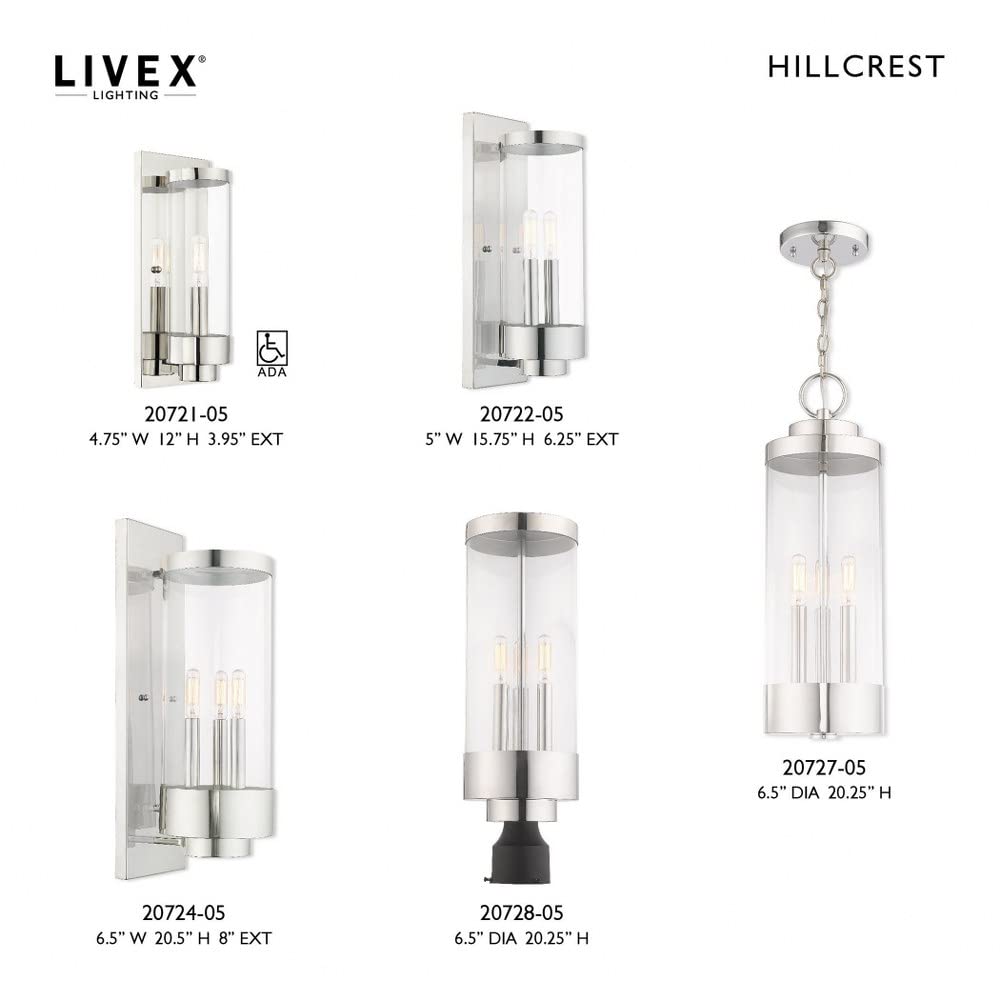 Livex Lighting 20728-91 Hillcrest - Three Light Outdoor Post Top Lantern, Brushed Nickel Finish with Clear Glass