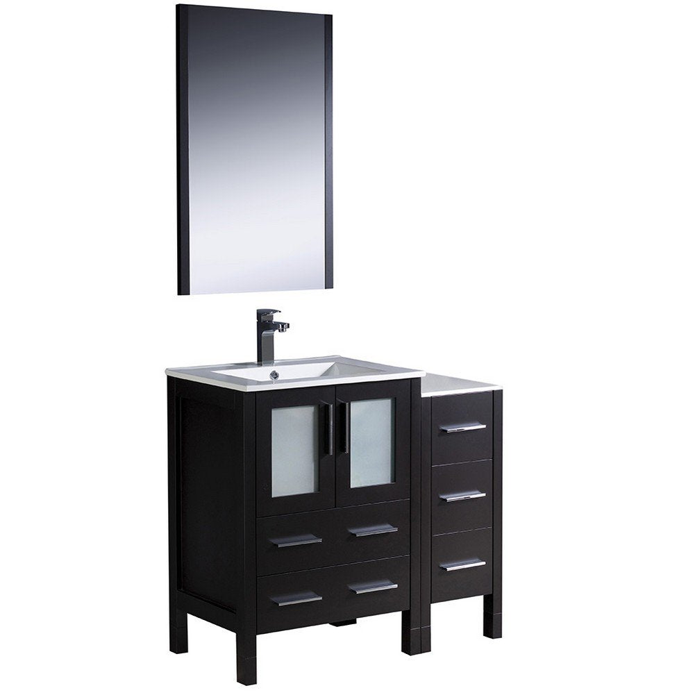 Fresca FVN62-2412ES-UNS Fresca Torino 36" Espresso Modern Bathroom Vanity w/ Side Cabinet & Integrated Sinks