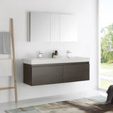 Fresca FVN8042WH Fresca Mezzo 60" White Wall Hung Double Sink Modern Bathroom Vanity w/ Medicine Cabinet