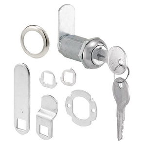 Prime-Line U 9950 Drawer and Cabinet Lock – Secure Important Files and Drawers, 1-3/8 in., Diecast Stainless Steel, Fits on 1 in. Max Panel Thickness, Keyed Different (1 Kit)