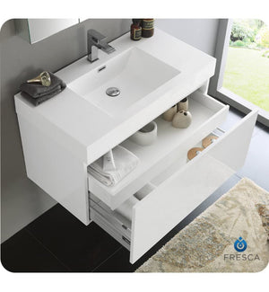 Fresca FVN8008WH Fresca Mezzo 36" White Wall Hung Modern Bathroom Vanity w/ Medicine Cabinet